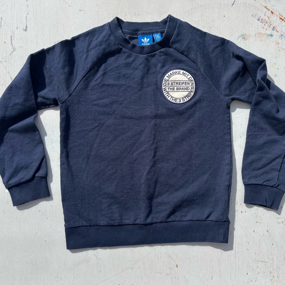 Kid's Adidas Sweatshirt Blue Solid S Street Casual Gym Active Logo Casual Retro